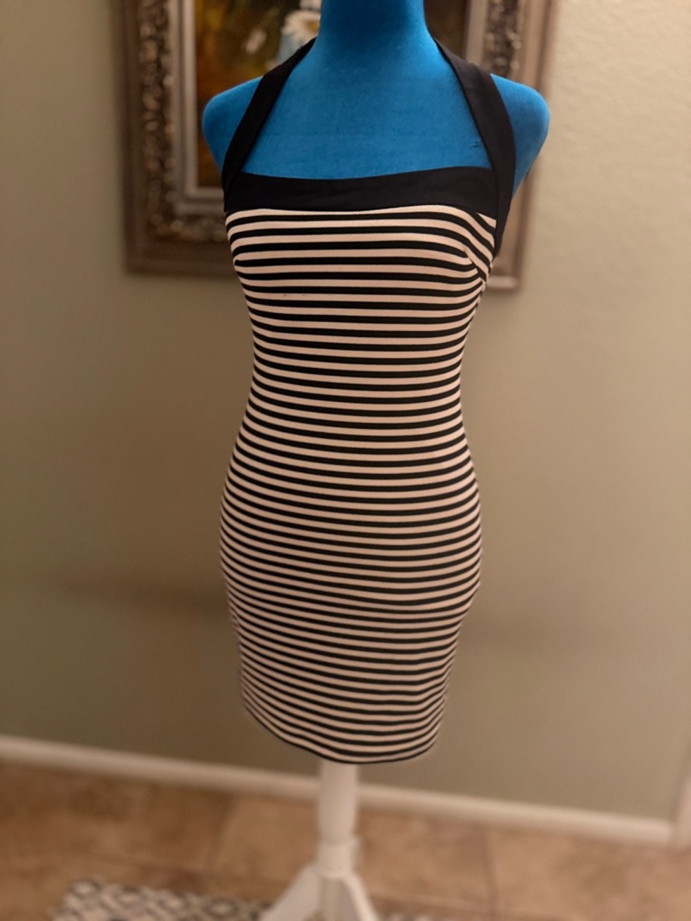 VICI Black and White Striped Halter Bodycon Dress